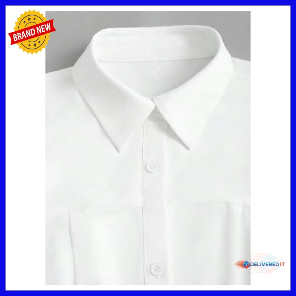 Polyester Puff Sleeve Button Down Crop Blouse Fit… - image 6